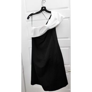 Teri Jon by Rickie Freeman Black White One Shoulder Dress $610rt sz 16 NWT